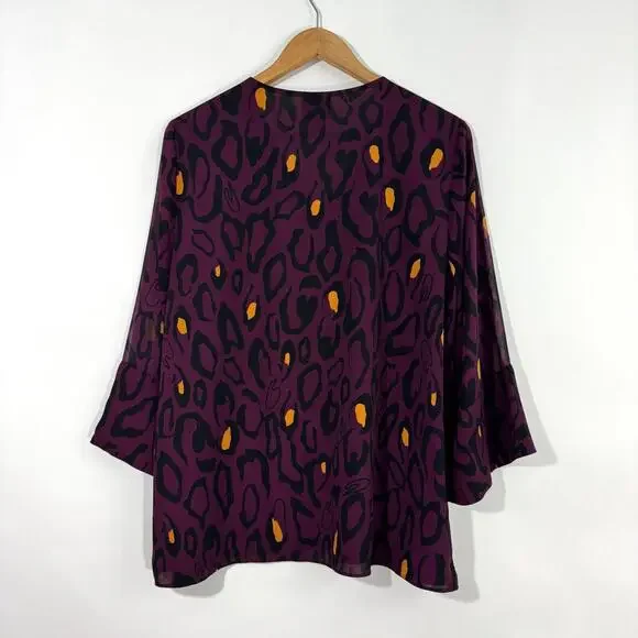 JM Collection Women’s Size Large Purple Black Animal Leopard Print Blouse - Picture 7 of 7
